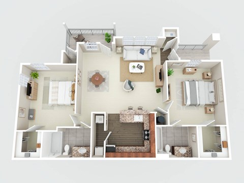 Floor plan for 2 beds, 2 baths, 1026 sqft
